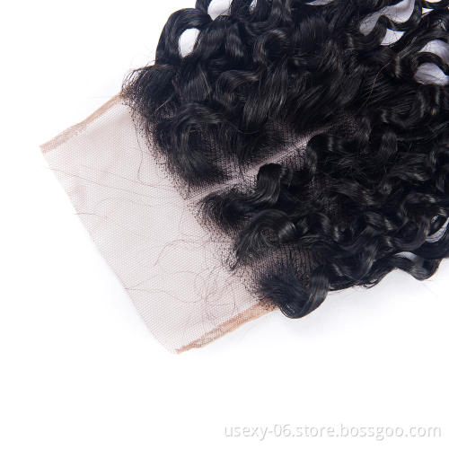 Wholesales Hot Selling  Remy 100% Human Hair Closure Brazilian Virgin Hair Curly Wave 4*4 Closure